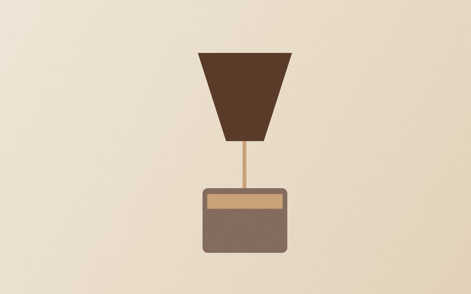 A brown funnel pouring into a rectangular container with a beige interior.